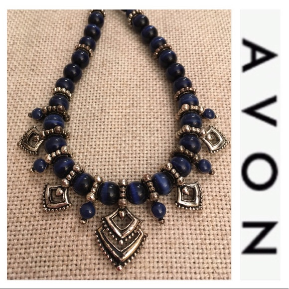 Avon Jewelry Avon Blue Glass Bead Antique Silver Necklace Poshmark
